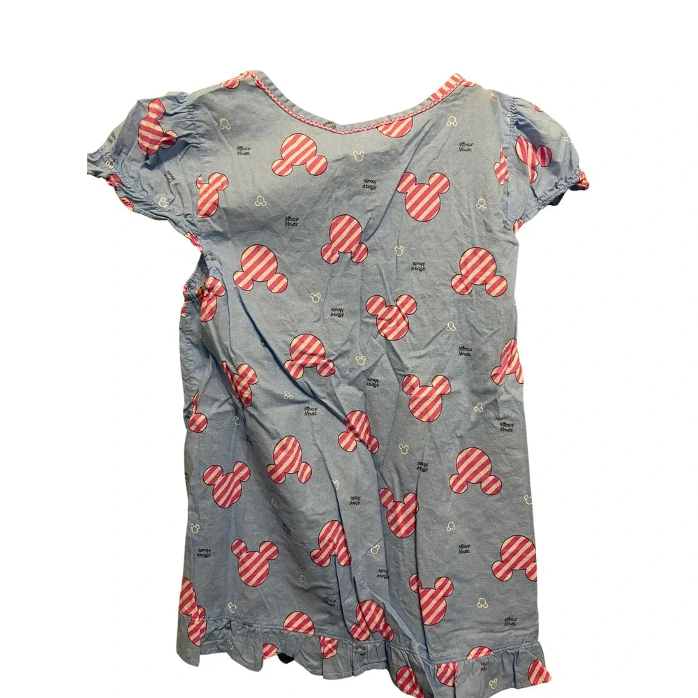 Disney Minnie Mouse Blue Pink Striped Nightgown Ruffle Hem Sleep Dress Size 4-6